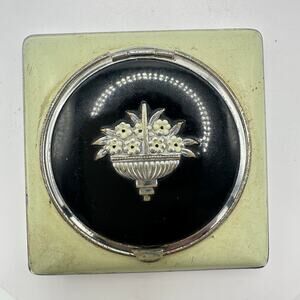 Evans antique Art Deco 1930s mint green black enamel rouge powder makeup compact